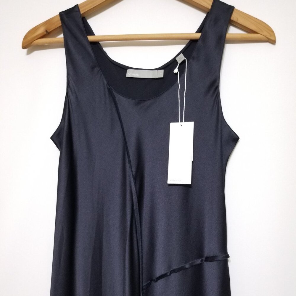 NWT Vince Raw Edge Silk Tank Midi Slip Dress in Iron Darkβ Navy Size XS, S $345 - Picture 8 of 16